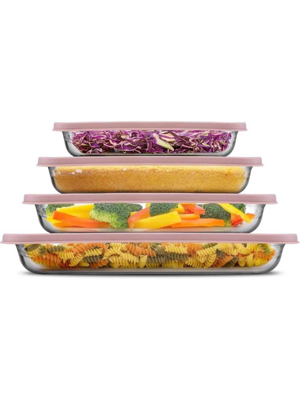 8-Piece Borosilicate Glass Bakeware Set with Blushy Pink Lids - Deep Baking